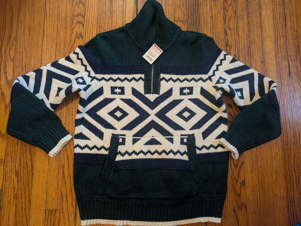 NWT Vintage Style American Eagle Aztec Heavy Sweater Women's Large Navy White